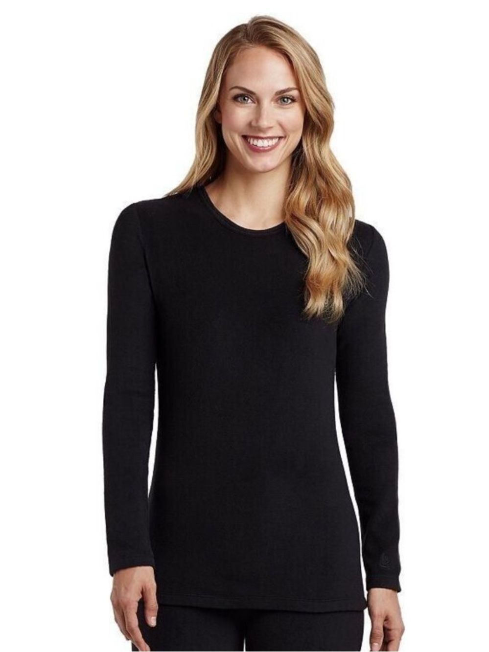 NIP Cuddl Duds Fleece Stretch Crew Neck Lounge Top Black Sz Large Base Layer